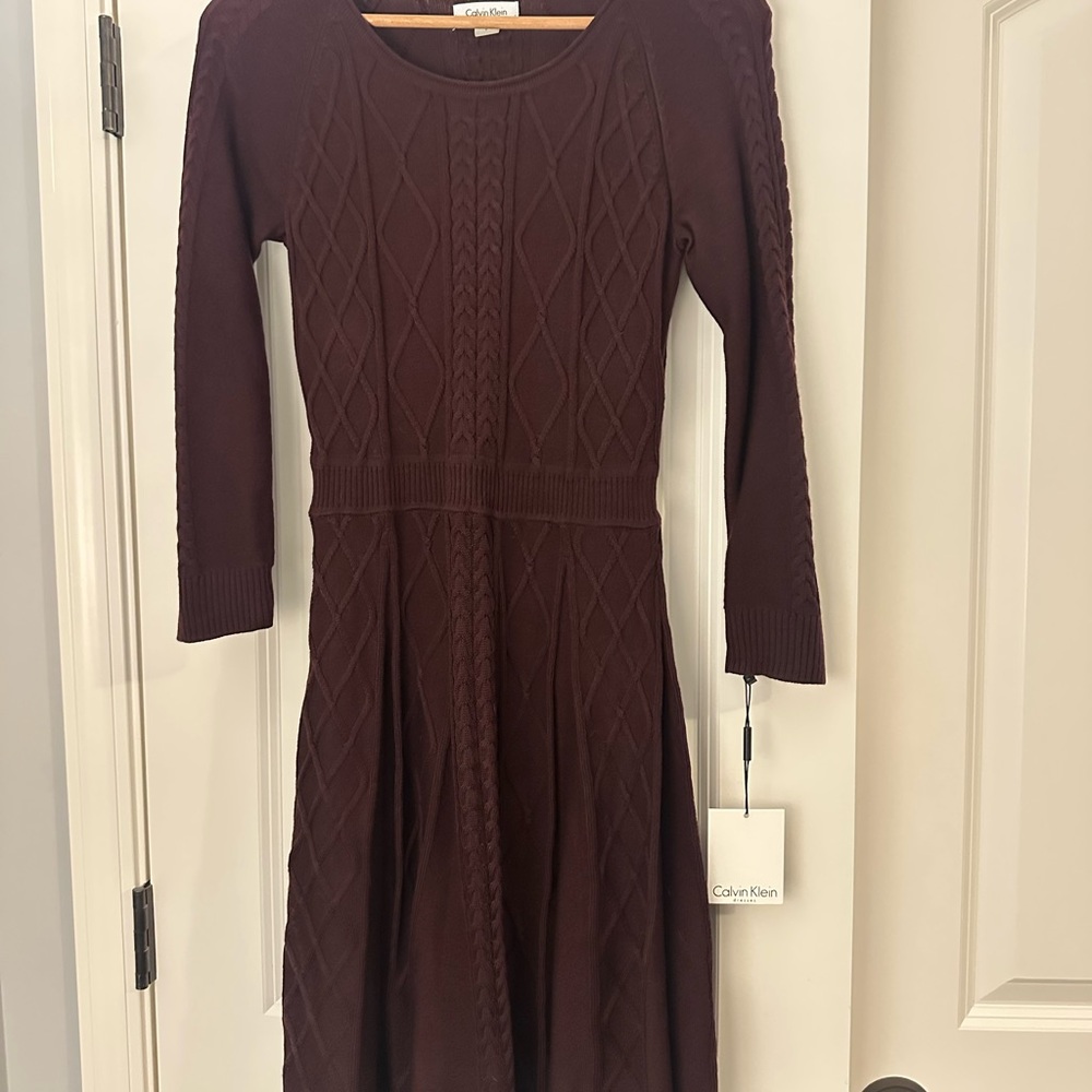 NEW w tags - Calvin Klein Burgundy Knit Dress - Size S